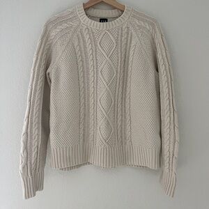 GAP 100% Cotton Classic Cream Cable Knit Sweater